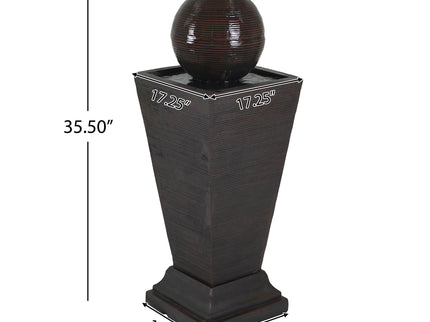 35.5" Tall Column Fountain With LED Lights, Retro Outdoor Decor, Weather Resistant Feature - Dark Brown