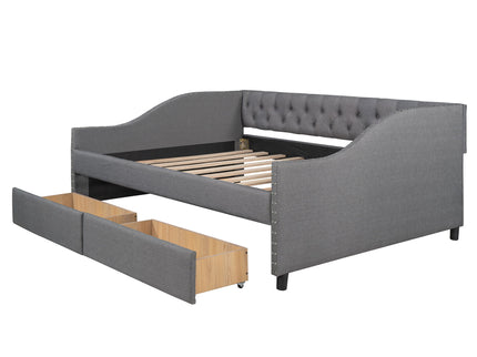 Upholstered Daybed With Two Drawers, Wood Slat Support