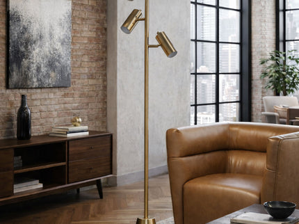 Lumina - Floor Lamp With Rotary Switch Triple Spots Cone Base - Gold