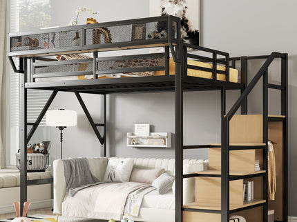 Loft Bed With Stairs, Storage Shelves, Wardrobe