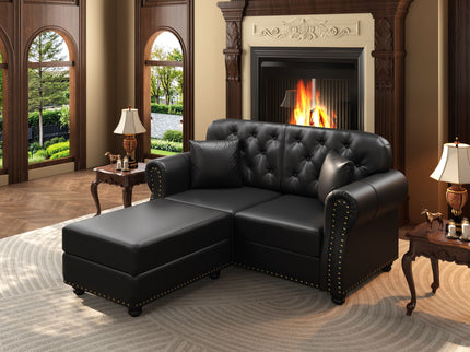 Upholstered Sofa With Nailhead Trim, Rolled Armrests With Ottoman