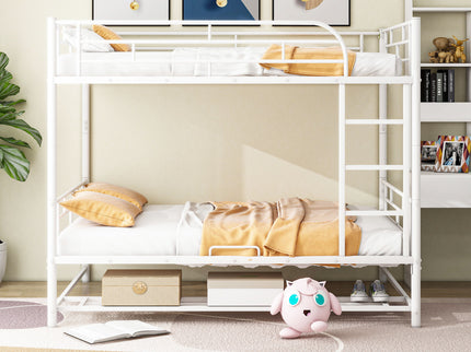 Metal Bunk Bed With Shelf And Guardrails