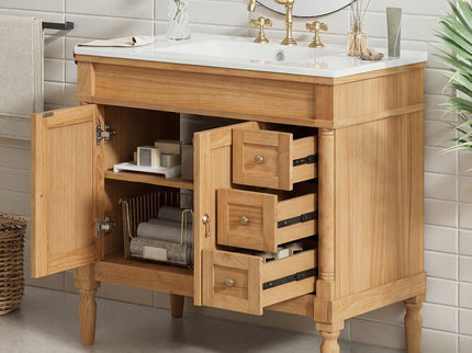 Modern Bathroom Vanity With Ceramic Sink, Soft Close Doors, Adjustable Shelves