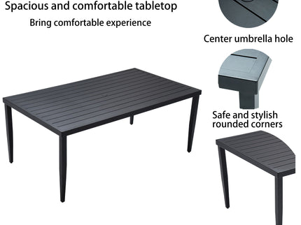 Outdoor Modern Dining Set, Chairs Sunbrella Cushioned And Dining Table With Umbrella Hole
