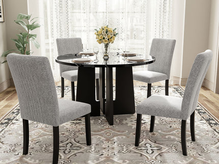 5 Piece Round Dining Table Set, Modern Table And 4 Upholstered Chairs For Dining Room