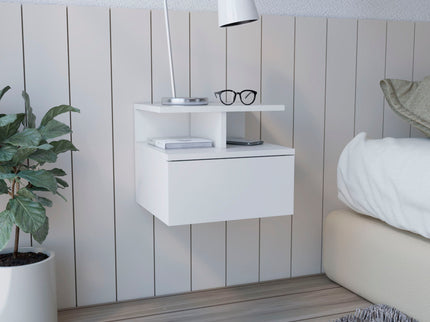 Flopini - Floating Nightstand With 1 Drawer, Compact Size - White