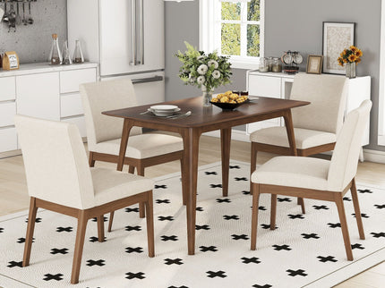 5 Piece Dining Set With Table And Upholstered Chairs - Light Beige / Walnut