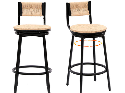 Bar Stools Swivel Counter Chairs With Metal Frame Hand Woven Paper Rope Dining Barstools For Kitchen Counter (Set of 2)