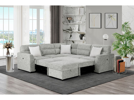 Emiliano - Sectional Sofa With 3 Pillows And Storage Ottoman - Nickel