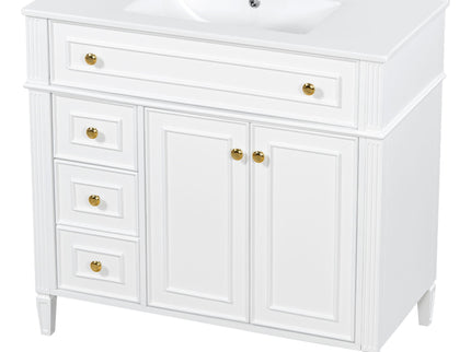 Bathroom Vanity With Sink, 3 Drawers & 2 Soft-Close Doors