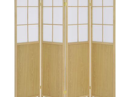 Gabby - 4 Panel Divider Folding Shoji Screen With Windowpane Details - Natural