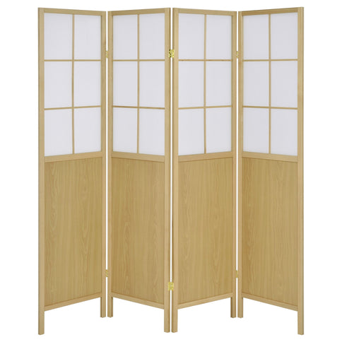 Gabby - 4 Panel Divider Folding Shoji Screen With Windowpane Details - Natural