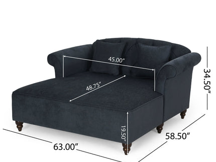 Upholstered Chaise Lounge With Scroll Arms, Turned Legs And 2 Pillows
