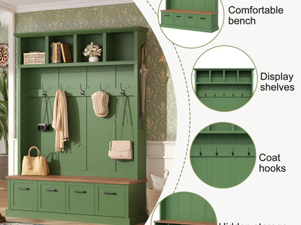 Hall Tree With Storage Bench Mudroom Coat Rack With 6 Hooks