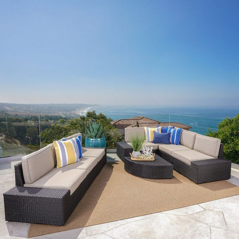 Santa Cruz - 8 Piece Outdoor Sectional Set - Dark Brown