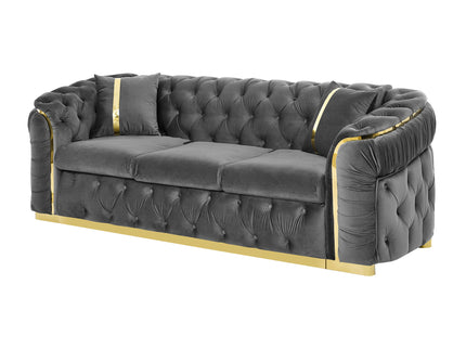 Button Tufted Couch With 2 Pillows, 3 Seater Luxury Chesterfield Sofa