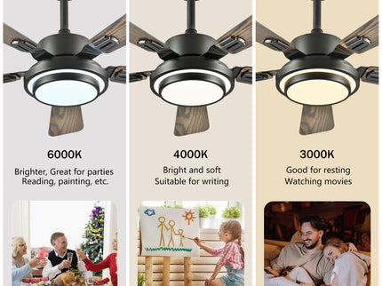 5 Blades Ceiling Fan With LED Light 3000 - 6500K Dimmable, 6 Speed Levels, Reversible Ceiling Fan - Matte Black