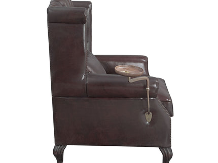 Pino - Vintage Top Grain Leather Accent Chair With 1 Toss Pillow - Brown