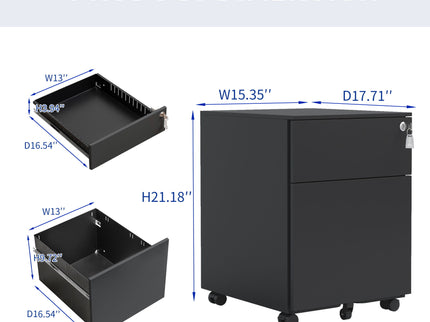 2 Drawer Mobile File Cabinet With Lock Steel File Cabinet For Legal / Letter / A4 / F4 Size / Home / Office Design