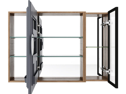Wall Mounted Bathroom Mirror Cabinet With Soft Close Door, Adjustable Shelves - Imitative Oak