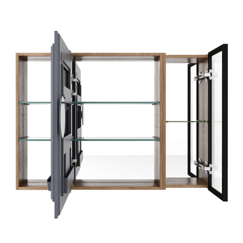 Wall Mounted Bathroom Mirror Cabinet With Soft Close Door, Adjustable Shelves - Imitative Oak