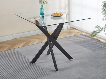Dining Table With Cross Metal Leg And Tempered Glass, Modern Space Saving Kitchen Table For Living Room Legs, Square Table