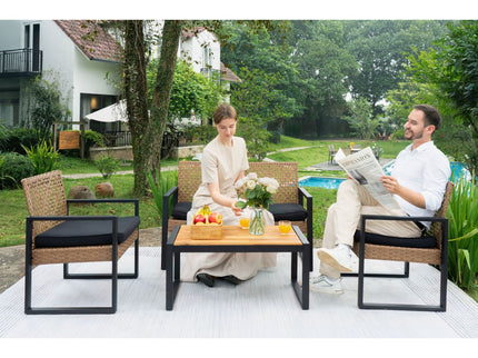 4 Piece Patio Furniture Set With Acacia Wood Table Top And Cushions