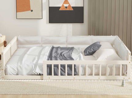 Upholstered Platform Bed With Guardrail And Pillow
