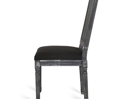 French Country Dining Chair With Rectangular Cane Backrest And Smooth Upholstered Seating