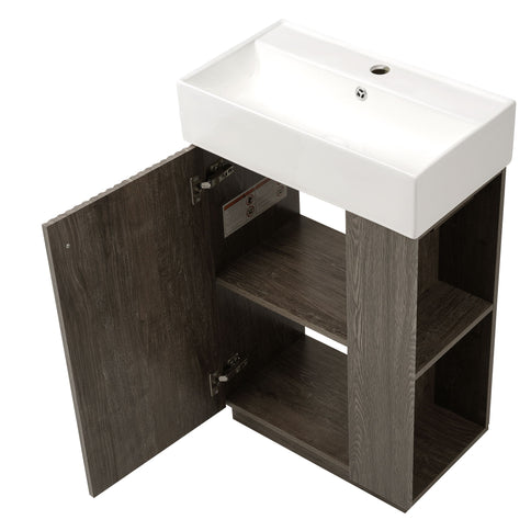 Bathroom Vanity With Sink, Freestanding Wood Grain Cabinet With Storage