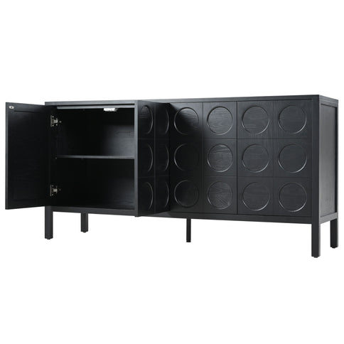 Stylish Storage Cabinet Sideboard With Unique Geometric Circle Door Design - Black