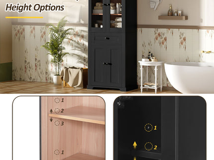 Bathroom Storage Cabinet, Adjustable Shelves & Drawer, Freestanding Tower
