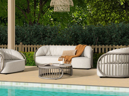 Harper - Indoor/Outdoor Modern Round Coffee Table - Geige Taupe Aluminum