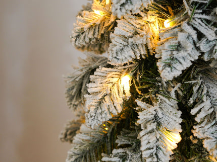 Slim Snow Flocked Pre Lit Pencil Christmas Tree, 3.9Ft / 5.9Ft / 7.9Ft With 750 Branch Tips, 480 LED Lights, Warm Glow, For Indoor Holiday Decor - White