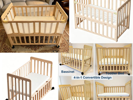 Portable Pne Bedside Bassinet, Crib With 3 Adjustable Heights, Compact Design - White