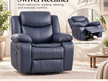 Rocker Recliner Chair With Manual Recline And 360° Swivel Base