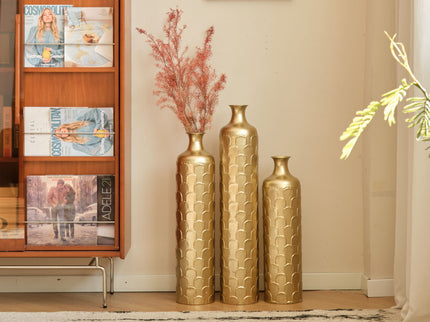 Floor Metal Vases Decorated White Metal Vases (Set of 3) Gorgeous Home Decoration Large Glazed Metal Vases - Golden