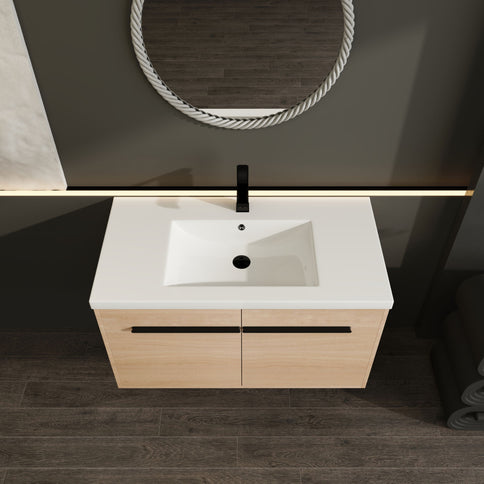Bathroom Vanity Set With Resin Countertop Sink, 2 Doors