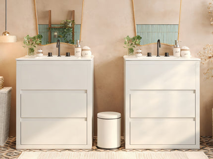 Double Sinks Bathroom Vanity Set With 2 Ceramic Basins