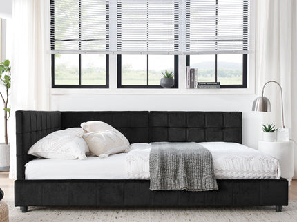 Storage Elegant Upholstered Tufted Bed Frame With Backrest And Armrests
