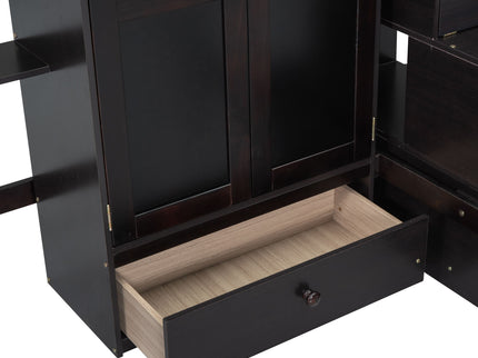 Loft Bed With Bookshelf, Drawers, Desk, And Wardrobe