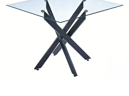 Dining Table With Cross Metal Leg And Tempered Glass, Modern Space Saving Kitchen Table For Living Room Legs, Square Table