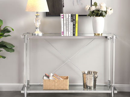 Chrome Glass Sofa Table, Acrylic Side Table, Console Table For Living Room & Bedroom - Chrome