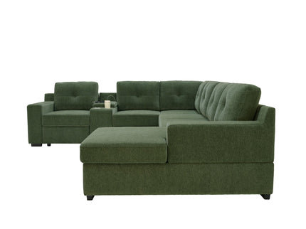 U - Shape Sectional Pull Out Bed With Console, Storage, And USB Charging