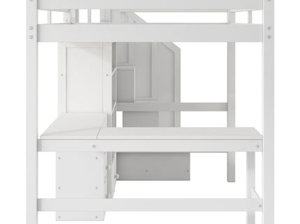 Loft Bed & L Shaped Desk, Drawers, Cabinet, And Storage Staircase