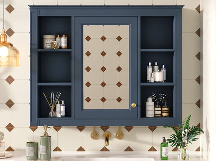 Wall Mounted Medicine Cabinet With Mirror, Storage Cabinet Featuring 6 Open Shelves And Adjustable Interior