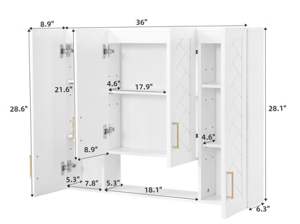 Wall Mounted Medicine Cabinet With 5 Adjustable Shelves, Exquisite Carving - White