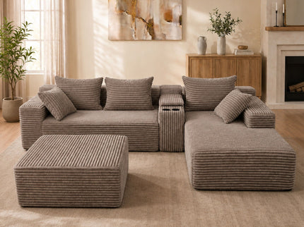 U-Shaped Modular Sofa With Cup Holders And Storage For Living Rooms - Coffee