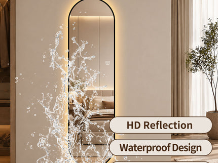 Capsule Shaped Dimmable LED Full Length Wall Mirror With Frame - Silver