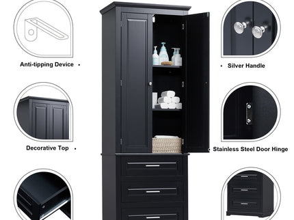 Tall Storage Cabinet With 3 Drawers For Bathroom
